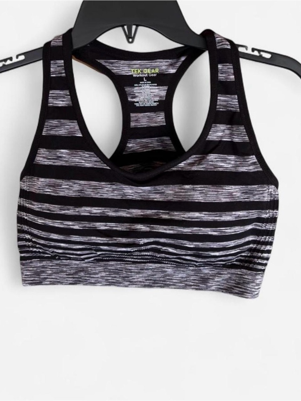 Tek Gear Black & Gray Striped Racerback Sports Bra